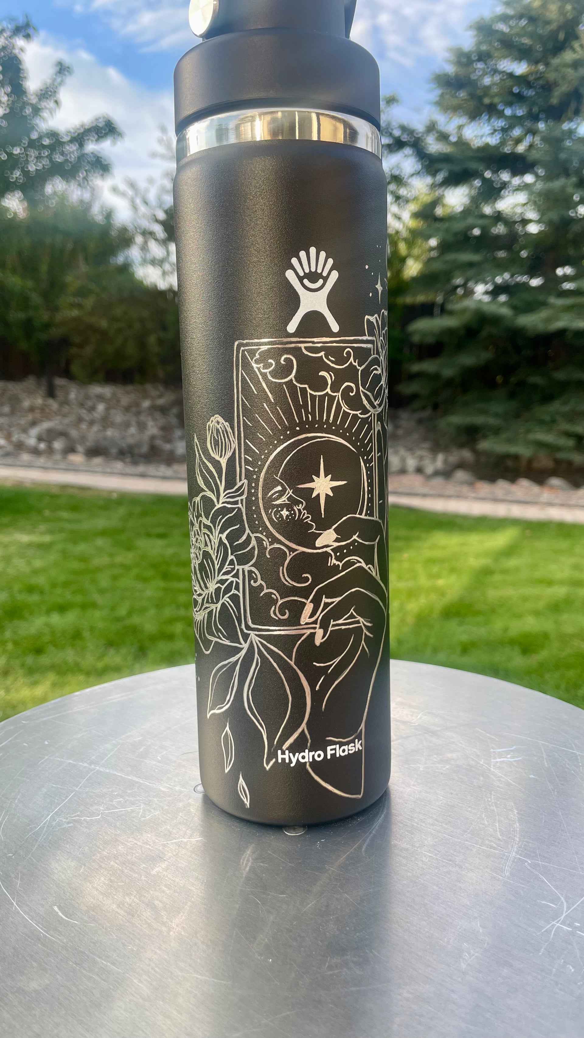 The Moon Tarot Hand-Engraved 24 Oz Hydro Flask Wide Flex Chug Cap