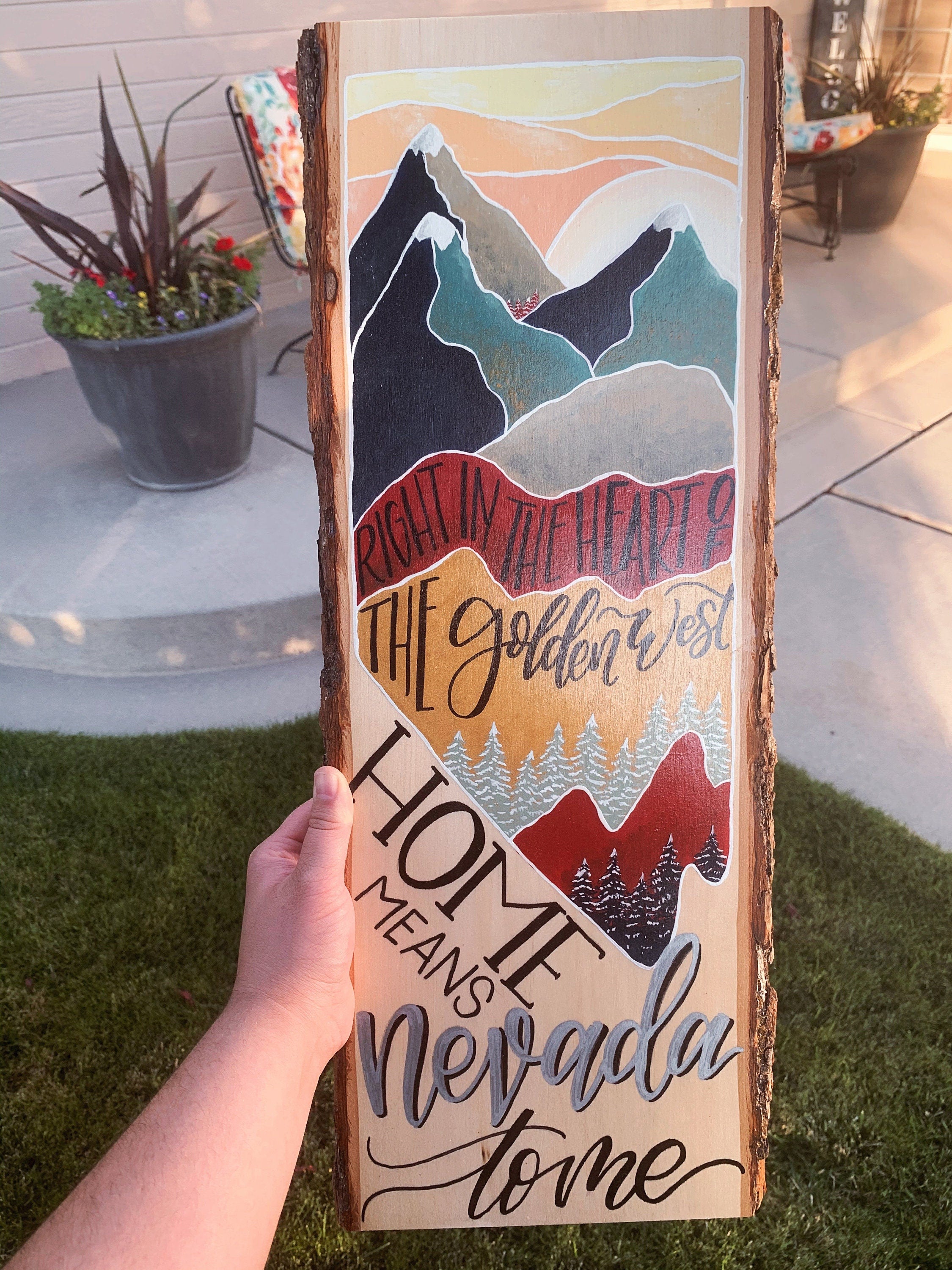 Golden West--Live Edge Wood Slice Painting, State of Nevada